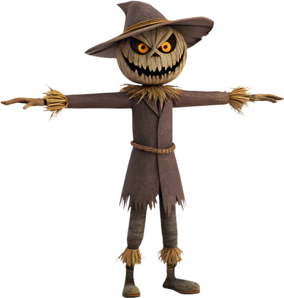 Haunted Scarecrow Standing Against a Blood-Red Sky. . png