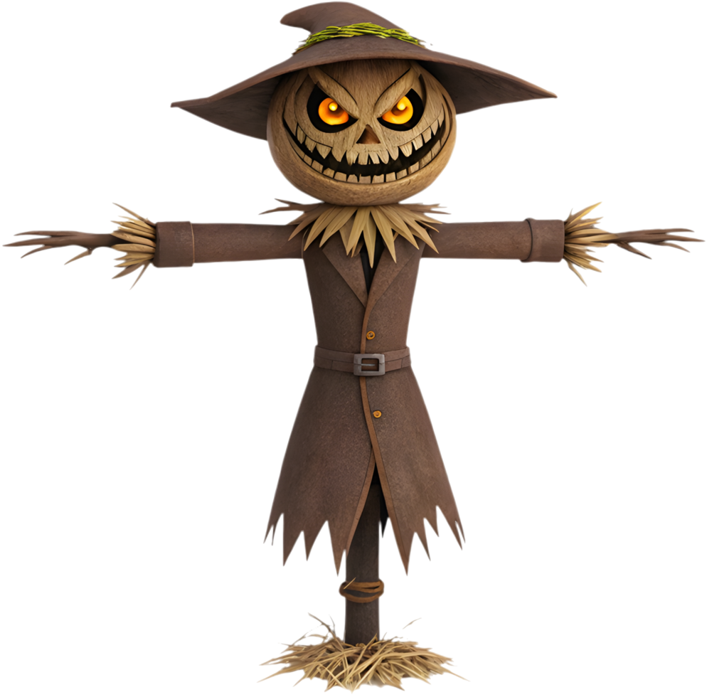 Horror Scarecrow with a Sinister Laugh in the Wind. . png