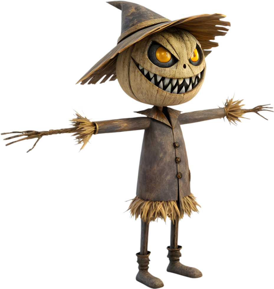 Cursed Scarecrow with an Unsettling Gaze and Sharp Teeth. . png