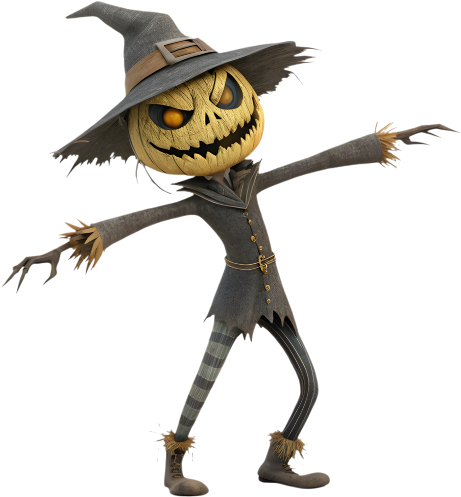 Ominous Scarecrow with a Creepy Pumpkin Head. . png
