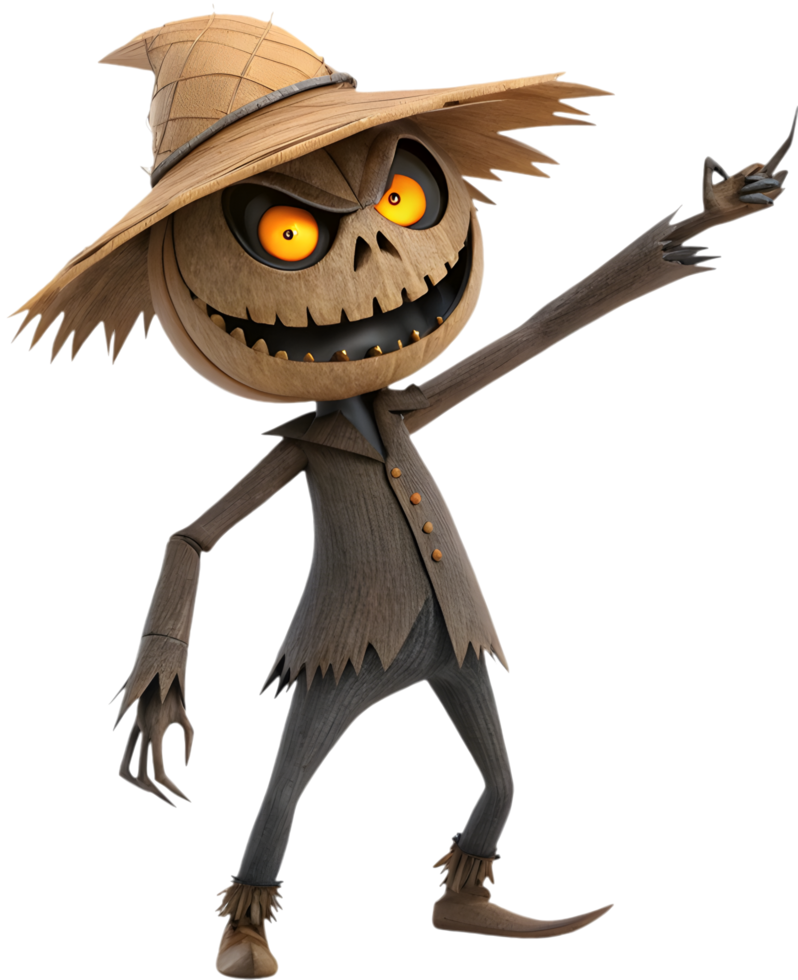 Dark Scarecrow with Twisted Face and Evil Presence. . png
