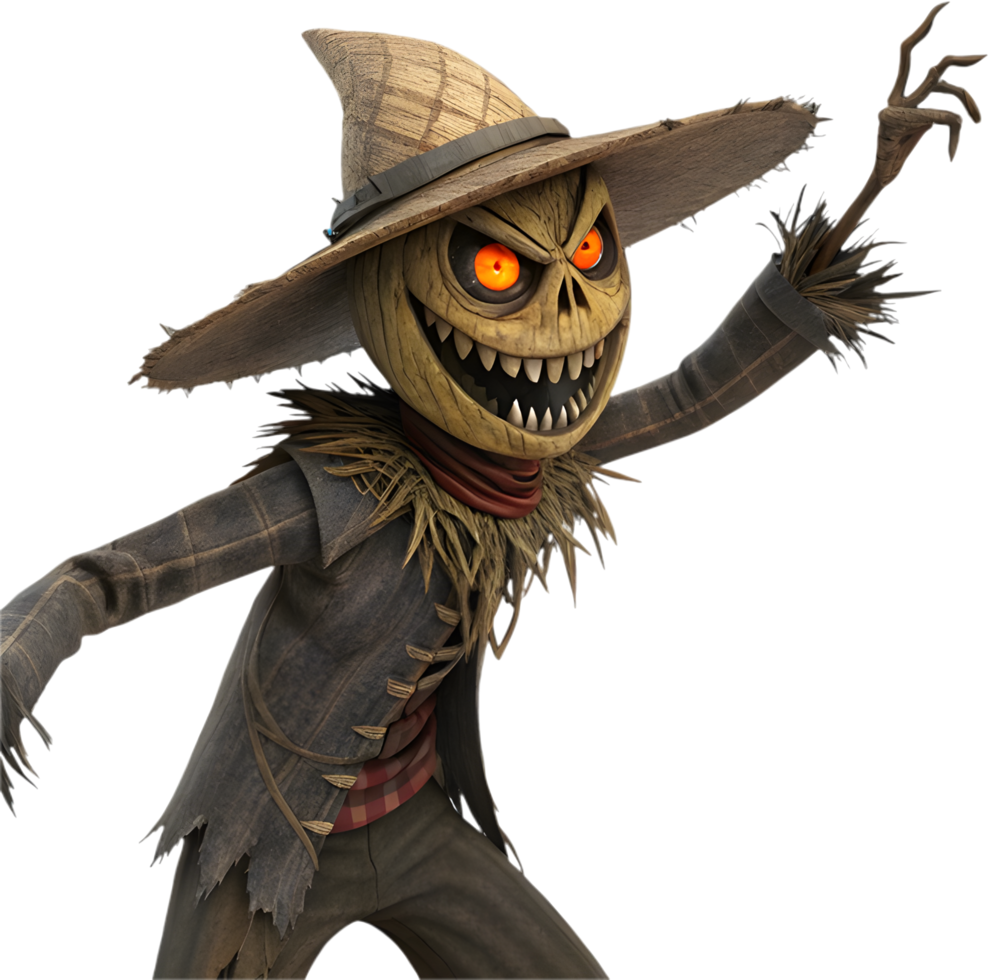 Menacing Scarecrow Watching Over a Haunted Farm. . png