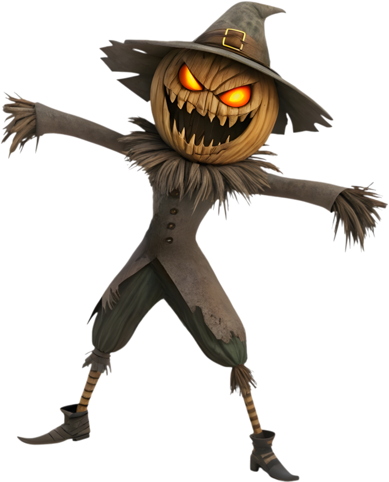 Eerie Scarecrow Lurking in the Foggy Cornfield. . png