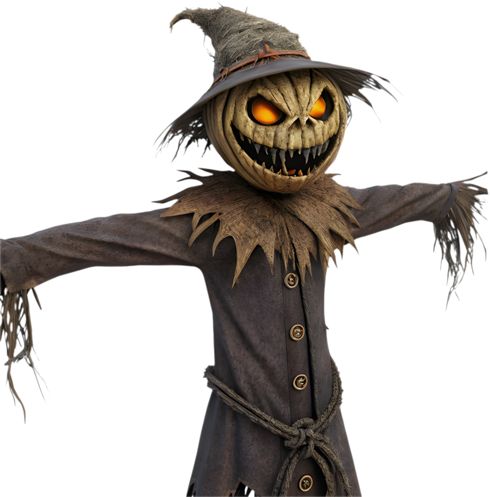 Sinister Scarecrow with Glowing Eyes in the Night. . png