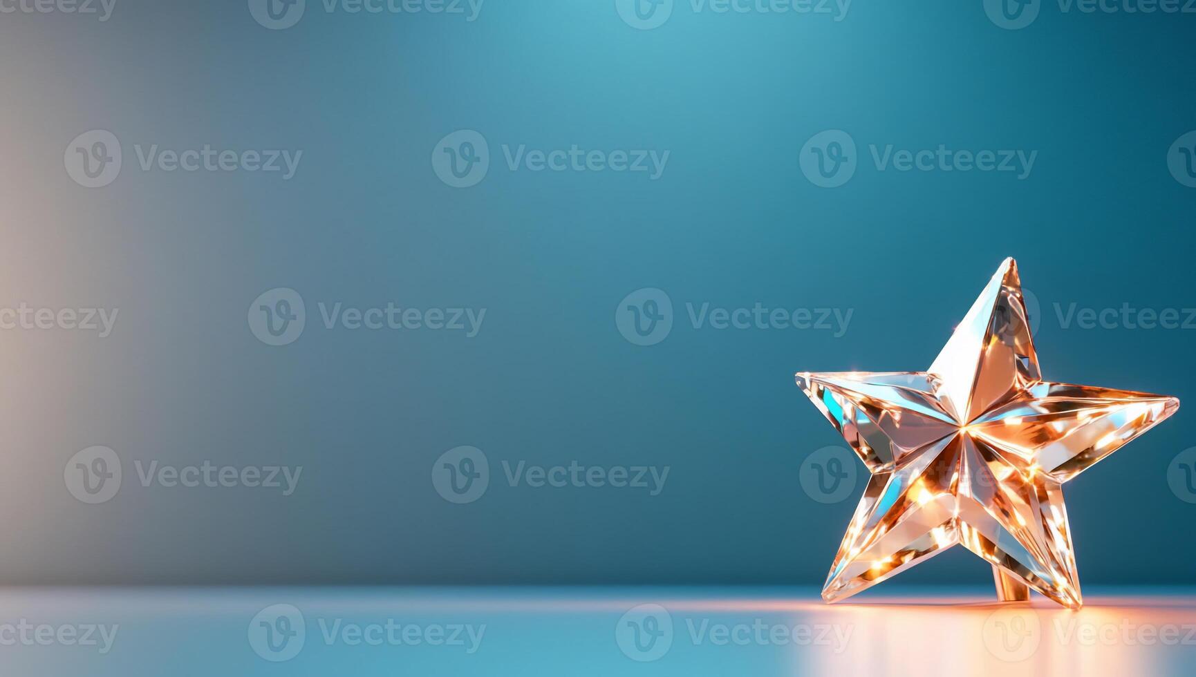 A crystal star ornament glimmers against a soft blue background. photo