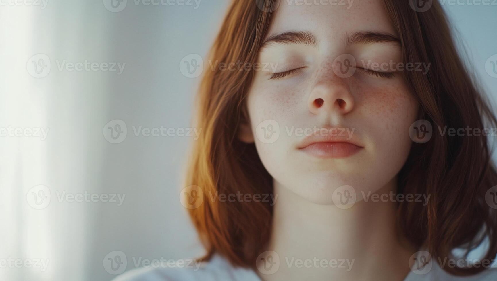 A woman with her eyes closed and her face closed photo