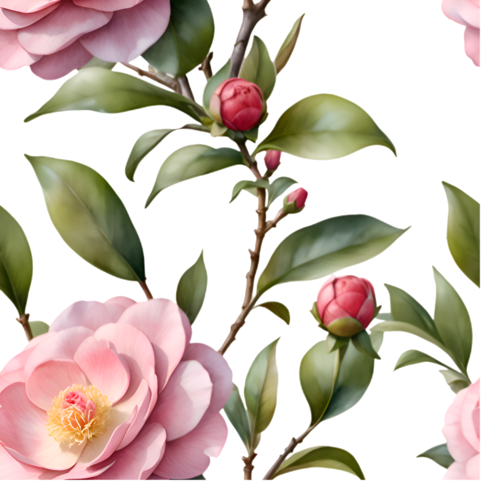 Floral Camellia Seamless Pattern Beautiful Artwork Print. . png