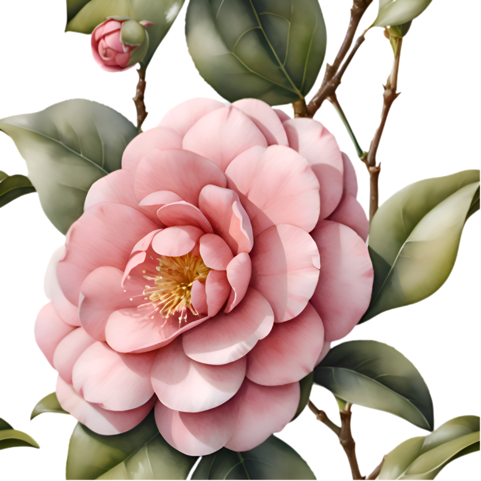 Ornamental Camellia Flower Design Seamless Print Clipart. . png