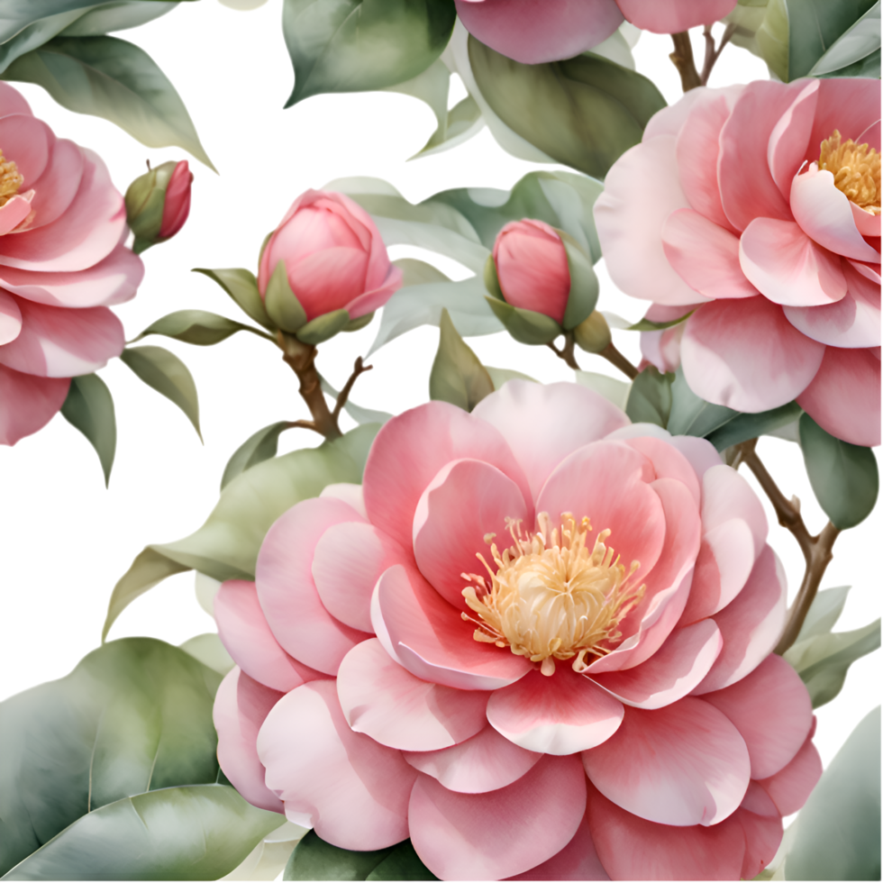 Decorative Camellia Bloom Pattern Digital Chic Artwork. . png