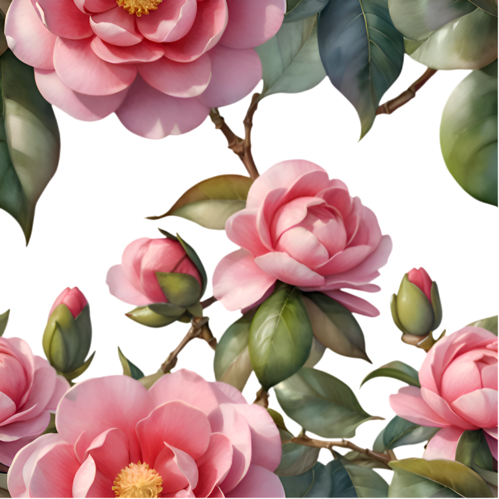 Trendy Camellia Floral Background Artistic Textile Print. . png
