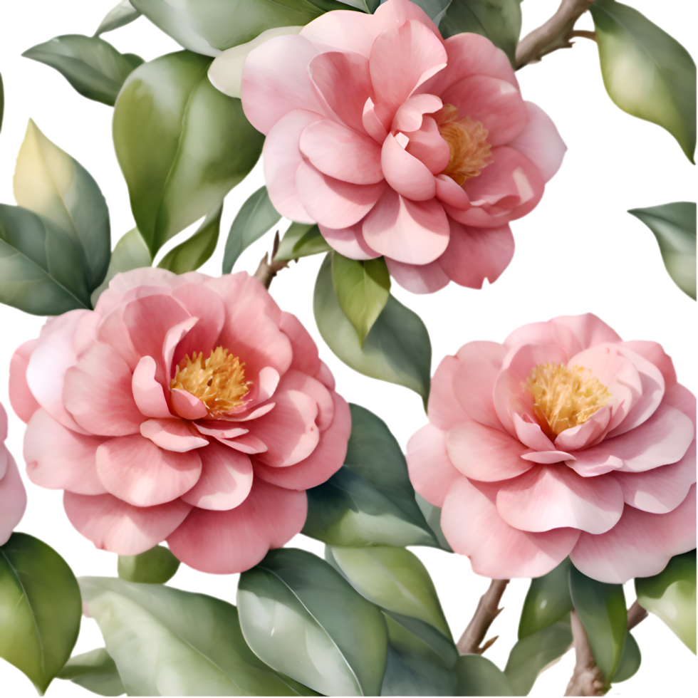 Exquisite Camellia Floral Pattern Elegant Print Clipart. . png