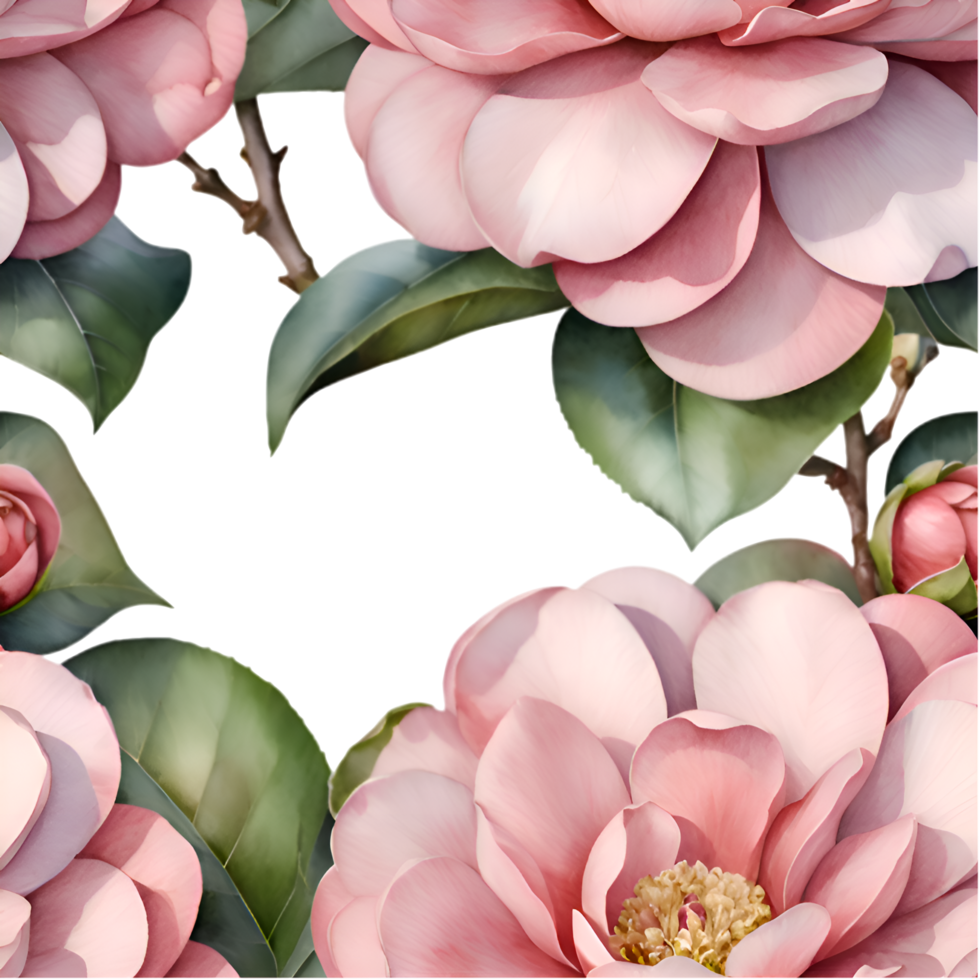 Delicate Camellia Flower Pattern Artistic Decorative Print. . png
