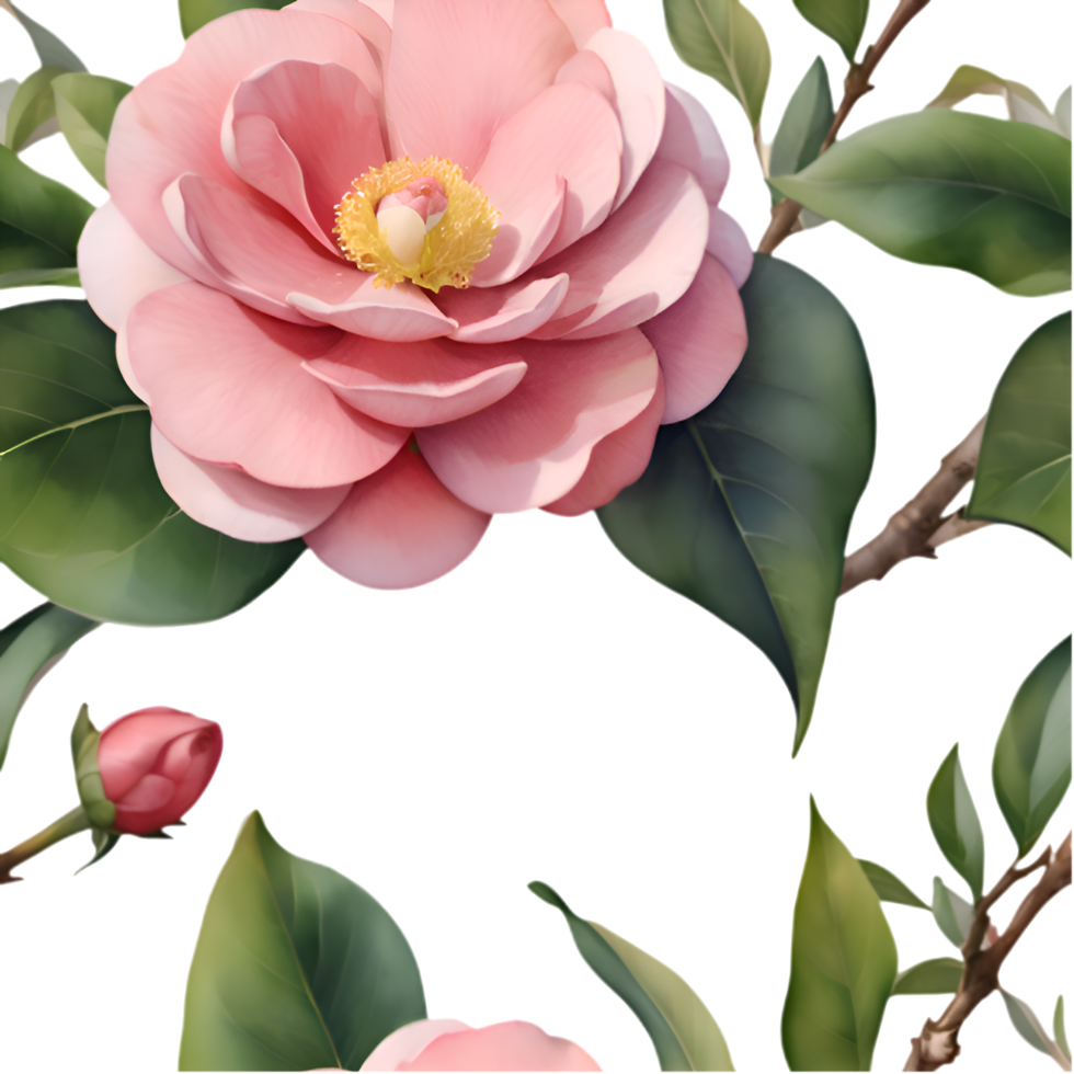 Modern Camellia Floral Seamless Decorative Art Pattern. . png