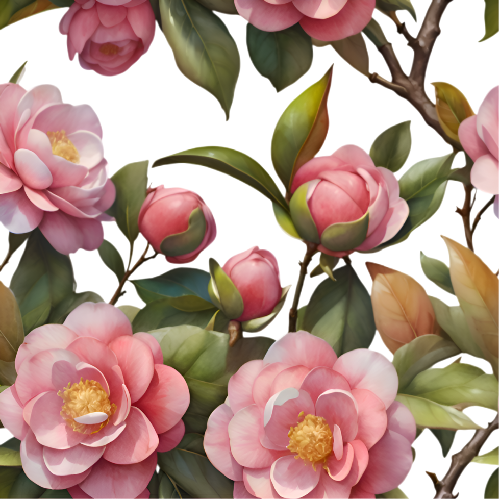 Soft Pink Camellia Blossom Seamless Digital Illustration. . png
