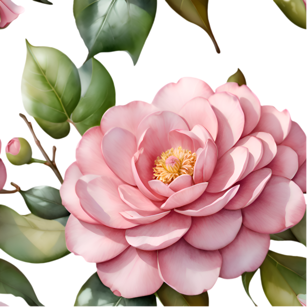 Elegant Camellia Floral Art Seamless Decorative Clipart. . png