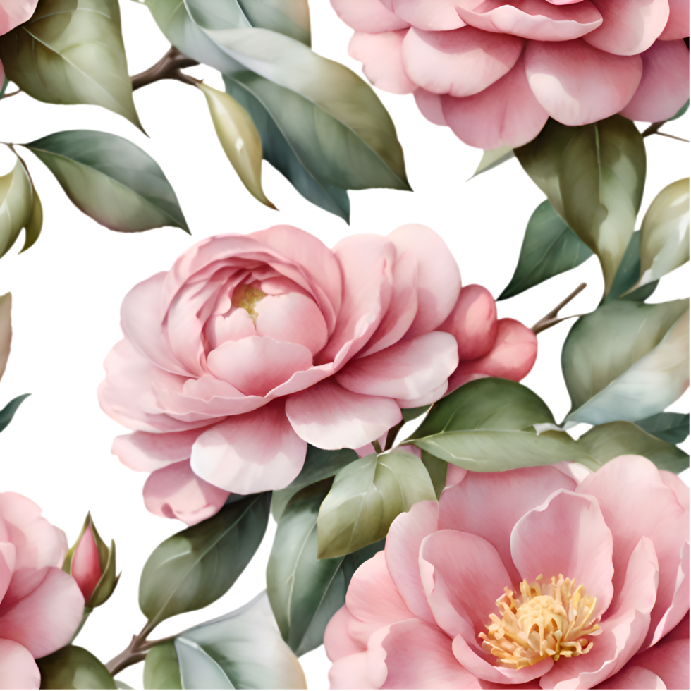 Artistic Camellia Flower Pattern Design Aesthetic Print. . png