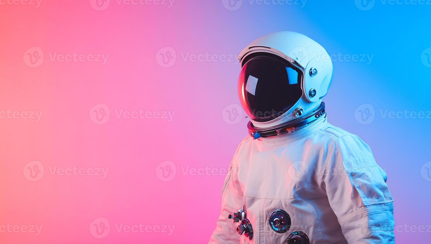 An astronaut in a white suit and helmet against a colorful background photo