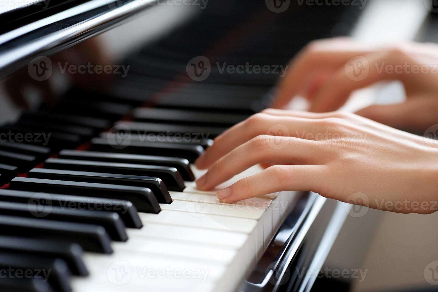 Hands playing a piano, highlighting musical expression and artistry. photo