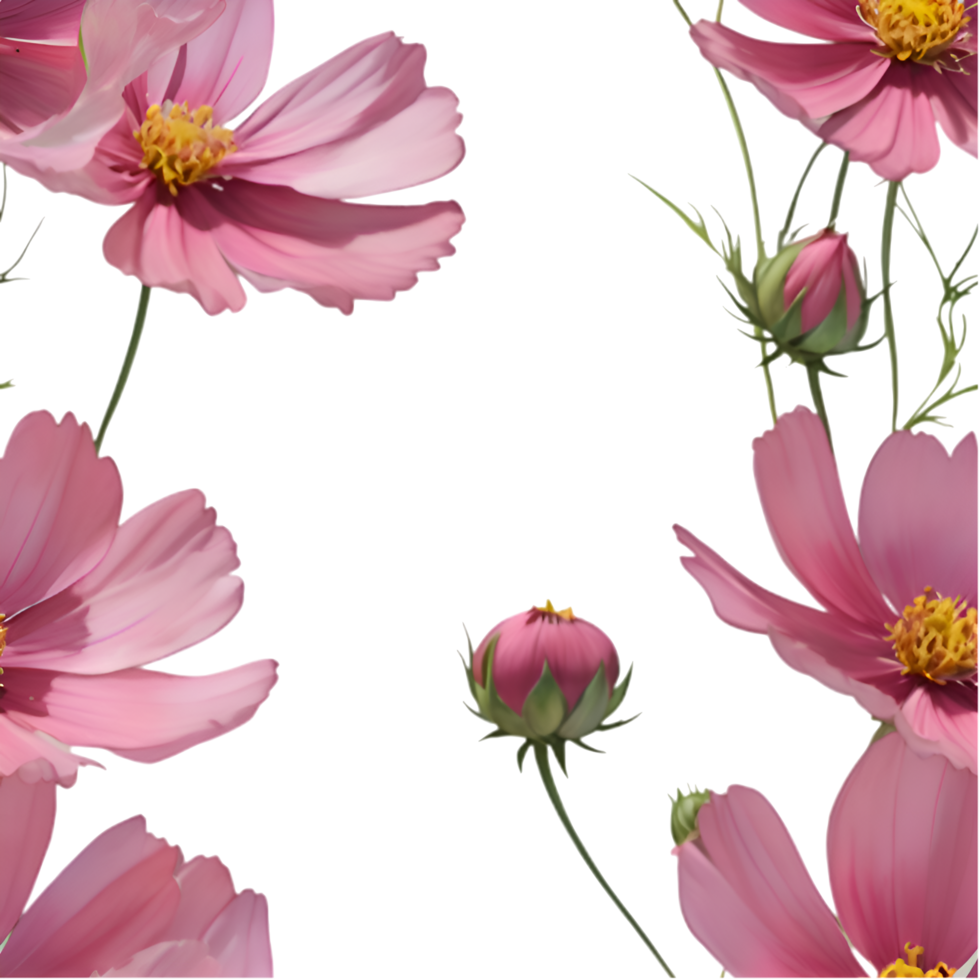 Elegant Cosmos Flower Clipart with Seamless Floral Pattern. . png