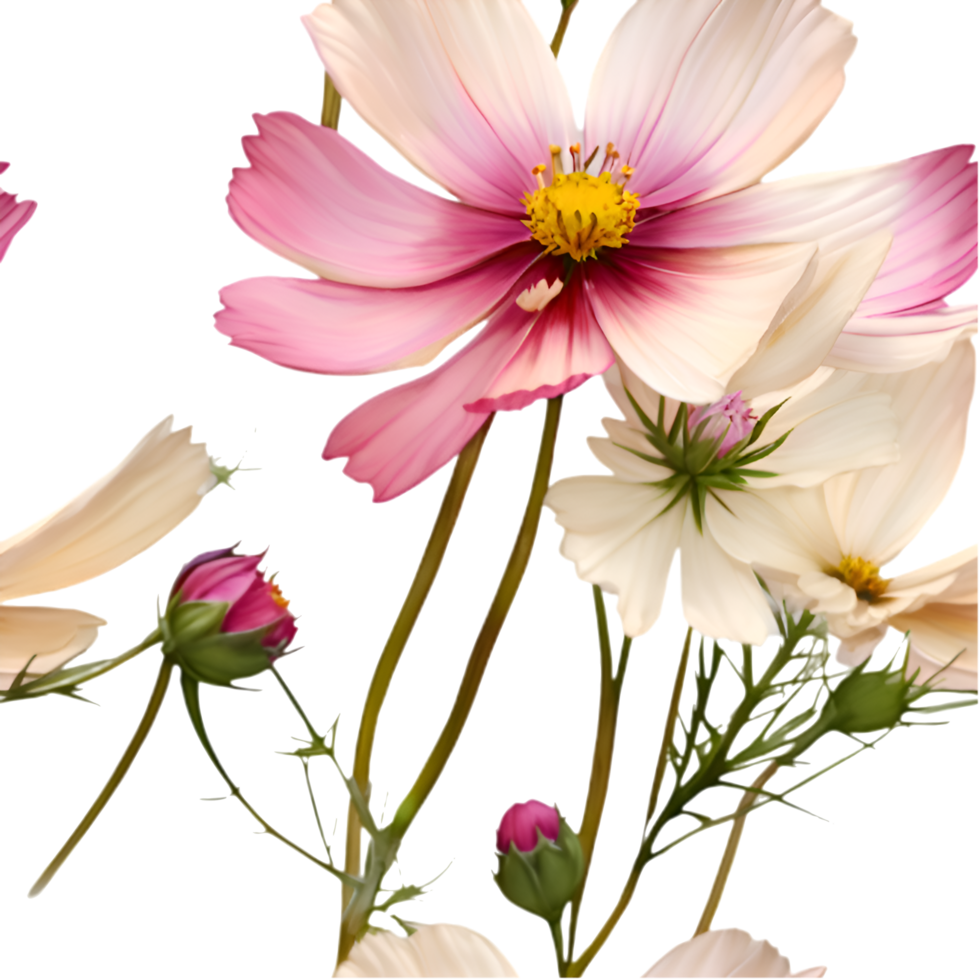 Soft Cosmos Flower Clipart with Elegant Seamless Design. . png