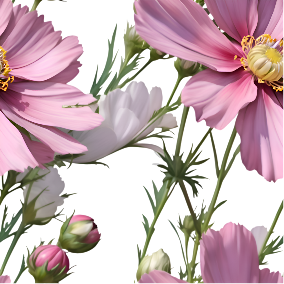 Intricate Cosmos Flower Clipart with Seamless Pattern Design. . png