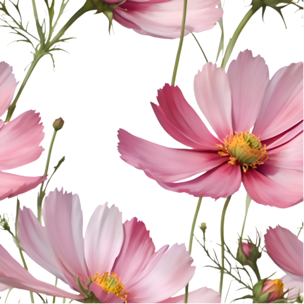 Nature-Inspired Cosmos Flower Clipart with Seamless Pattern. . png