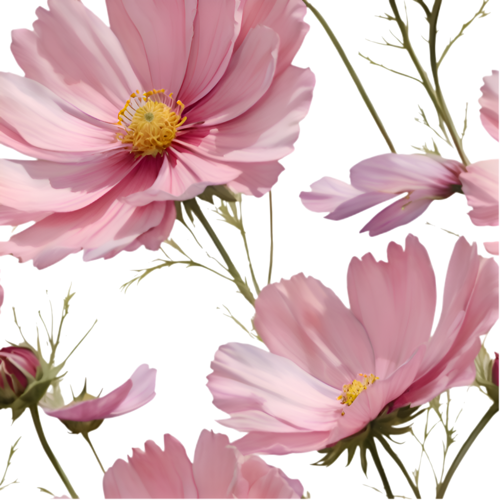 Colorful Cosmos Flower Clipart with Seamless Pattern Design. . png