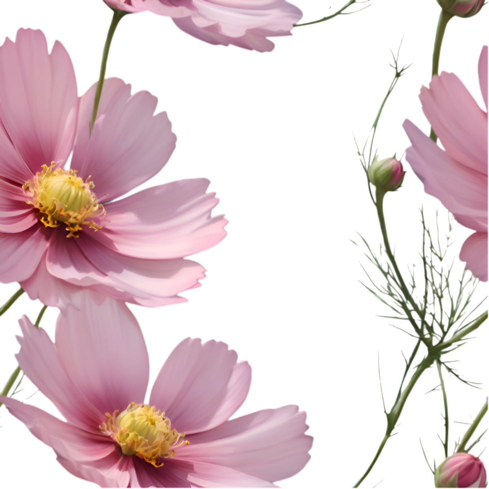 Vibrant Cosmos Flower Clipart with Beautiful Seamless Pattern. . png