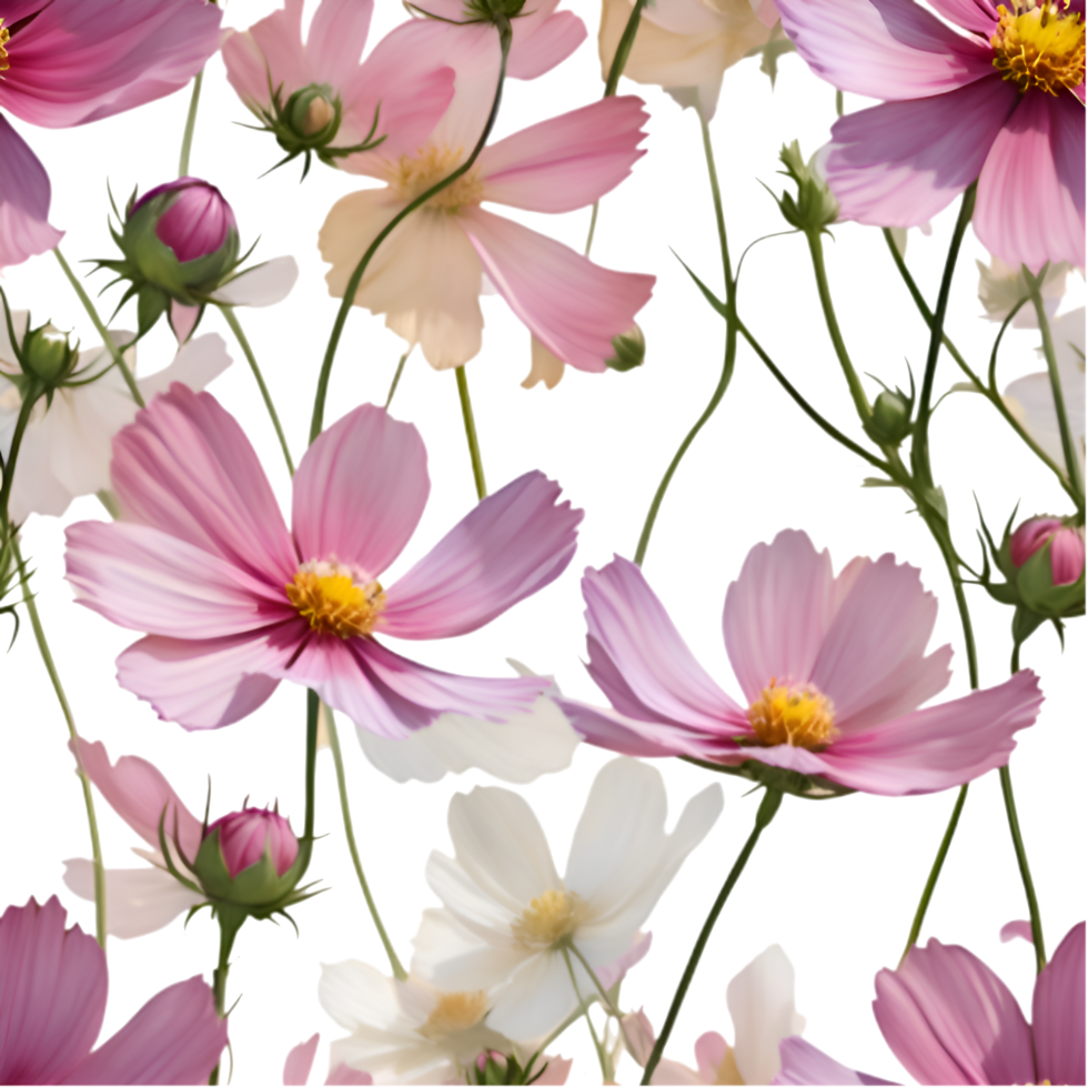 Abstract Cosmos Flower Clipart in Seamless Pattern. . png