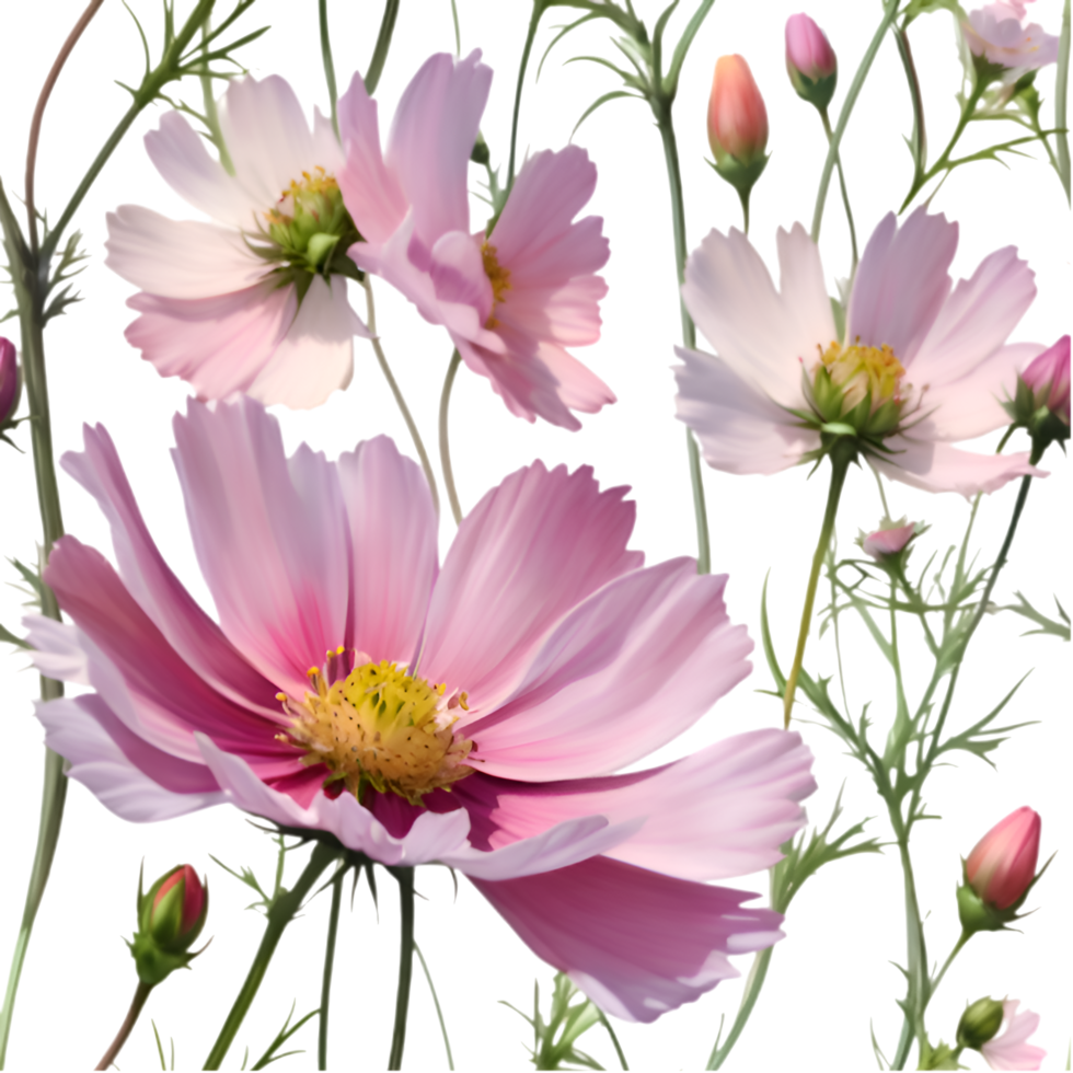 Seamless Cosmos Flower Pattern Clipart for Elegant Design. . png