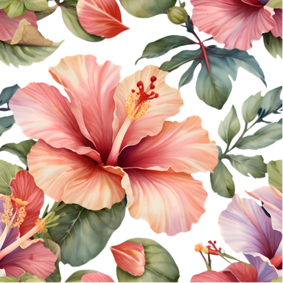 Exotic hibiscus flower seamless design for artistic projects. . png