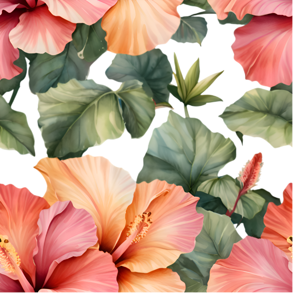 Tropical hibiscus flower pattern for seamless decorative art. . png