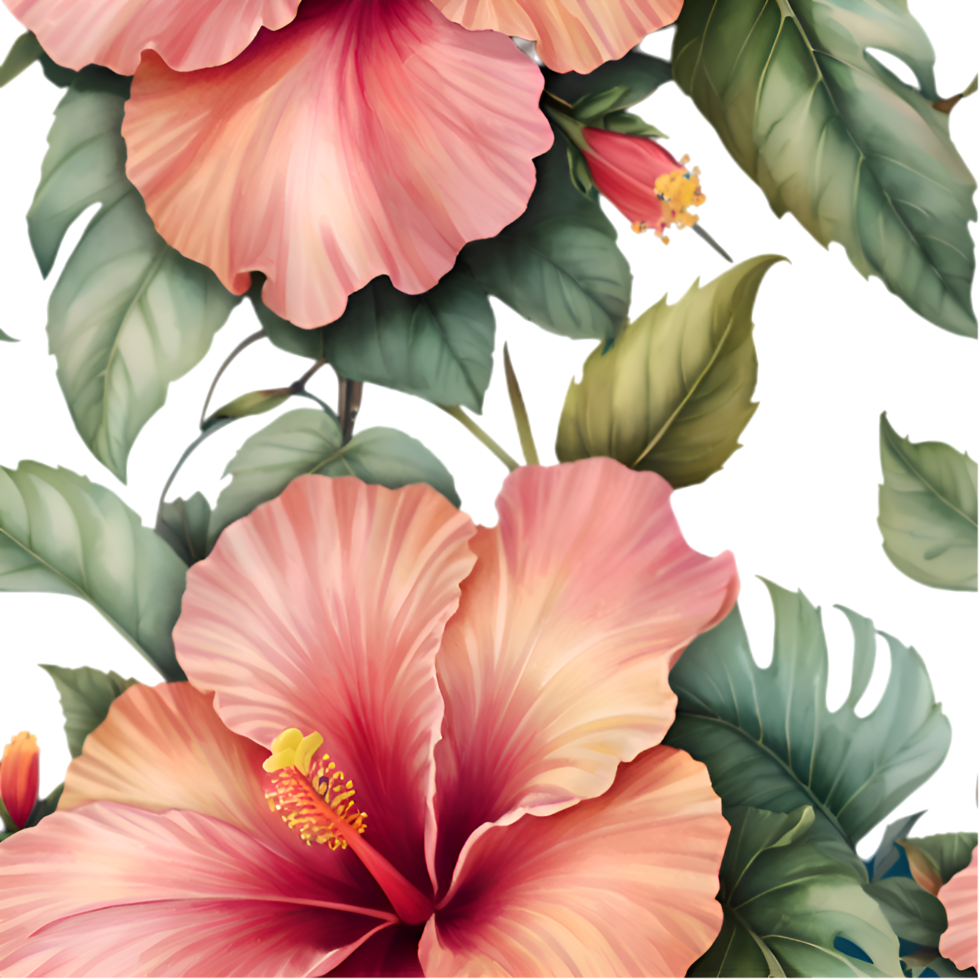 Seamless hibiscus flower pattern for stunning background designs. . png