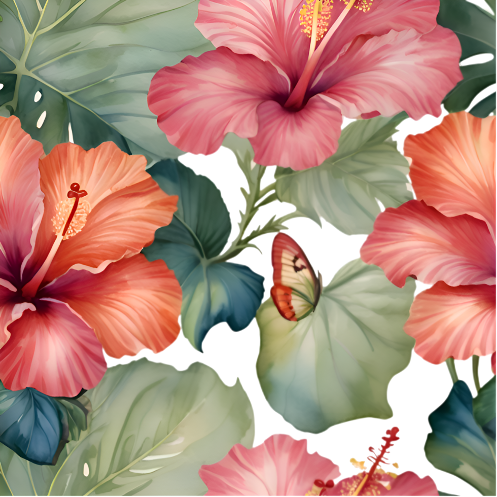 Seamless hibiscus flower pattern for vibrant and stylish decor. . png
