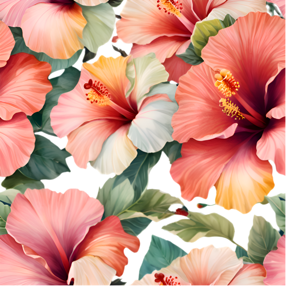 Vibrant hibiscus flower seamless design for tropical decor. . png