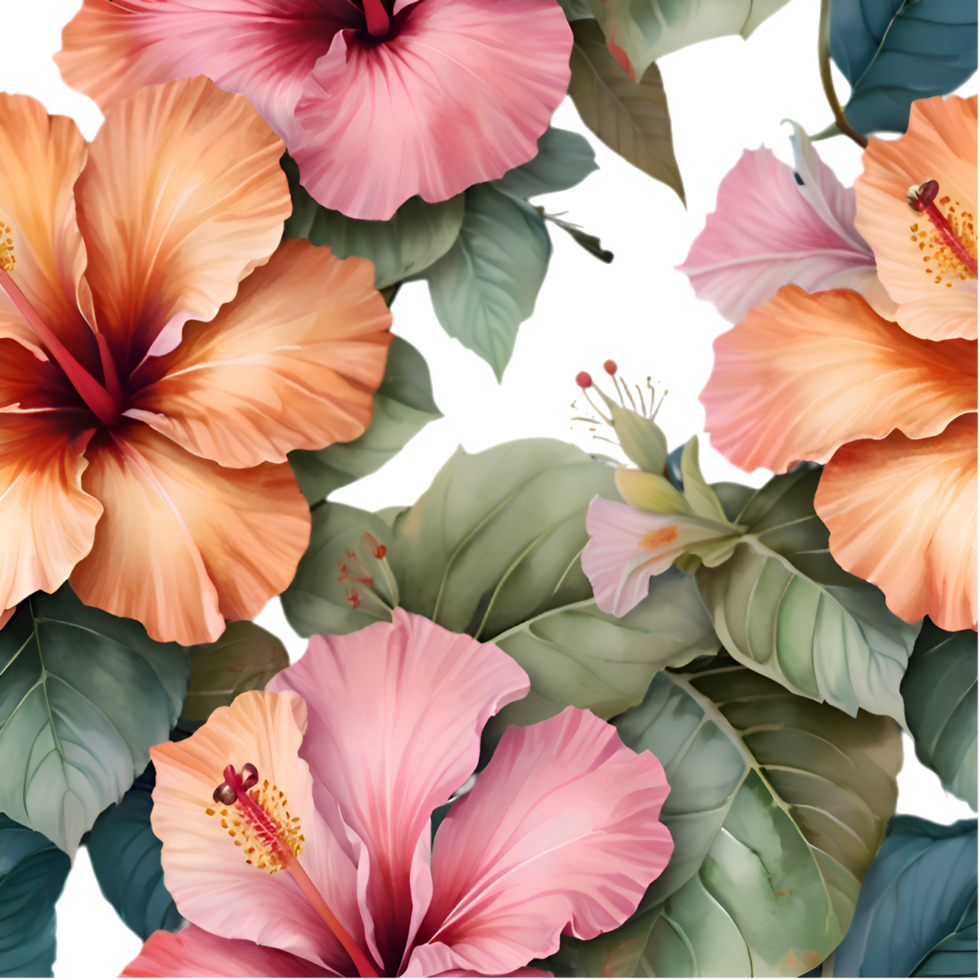 Beautiful seamless hibiscus flower pattern for digital art. . png