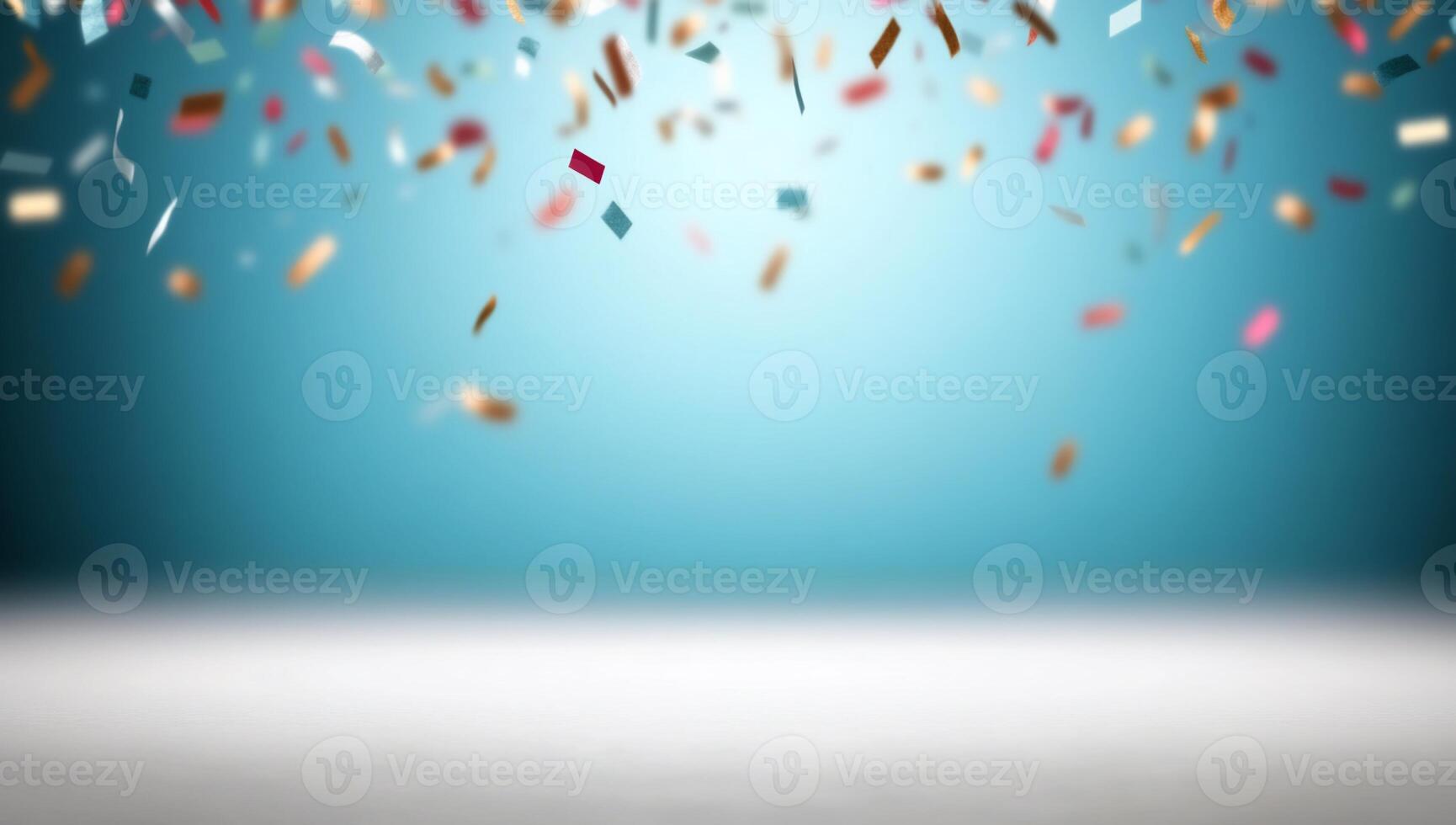 Confetti falling on a blue background photo