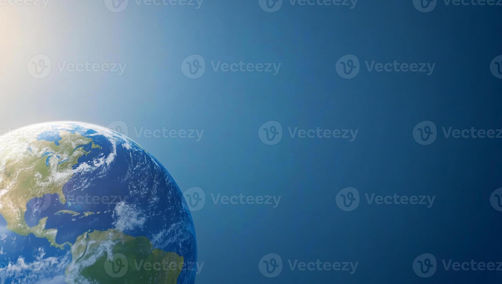 The earth is shown in the sky with the sun shining photo