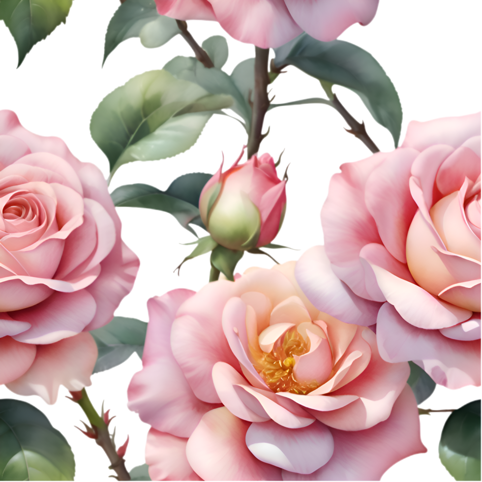 Modern Seamless Rose Flower Pattern Clipart for Digital Art. . png