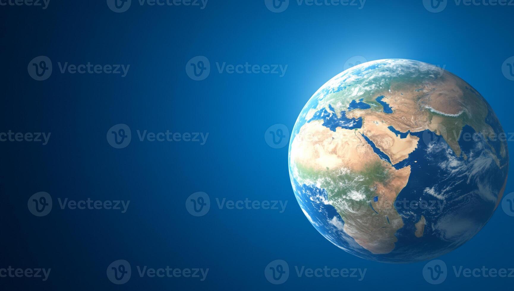 The earth is shown in a blue background photo