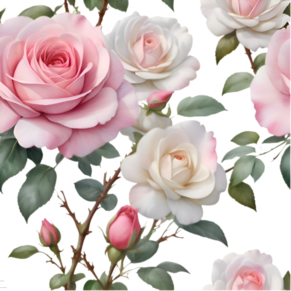 Bold Seamless Rose Flower Pattern Clipart for Modern Illustrations. . png