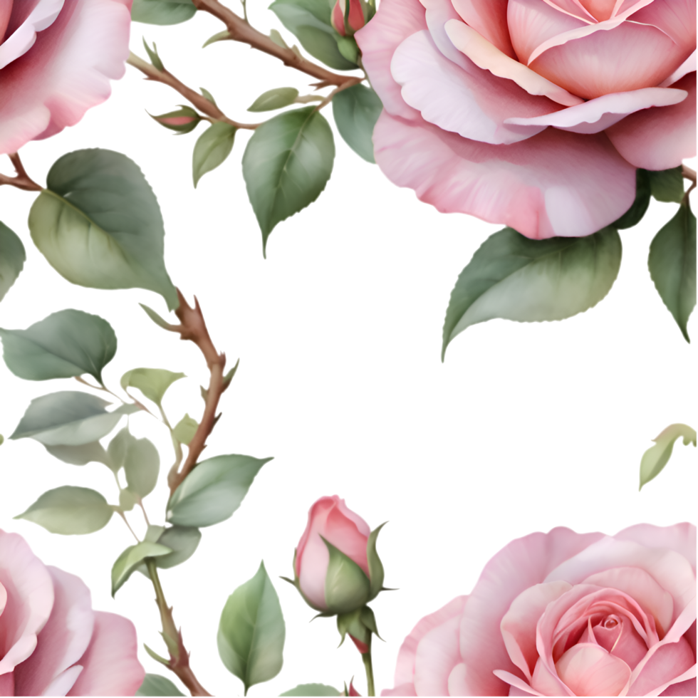 Floral Seamless Rose Flower Pattern Clipart for Romantic Themes. . png
