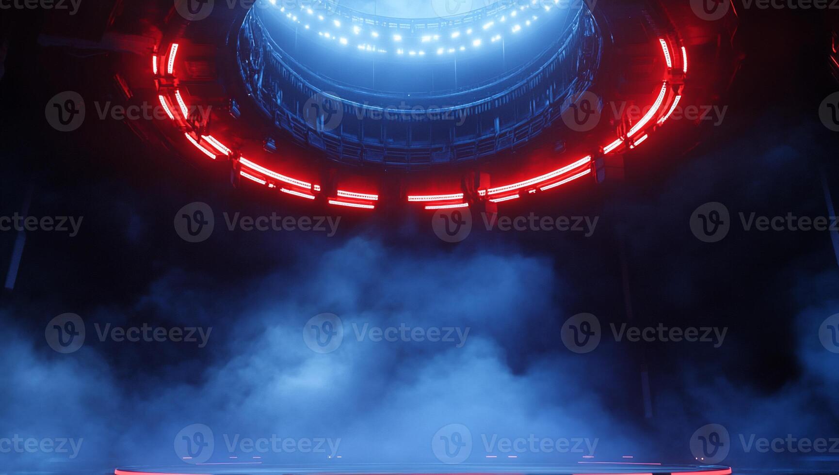 A futuristic space station with red lights photo
