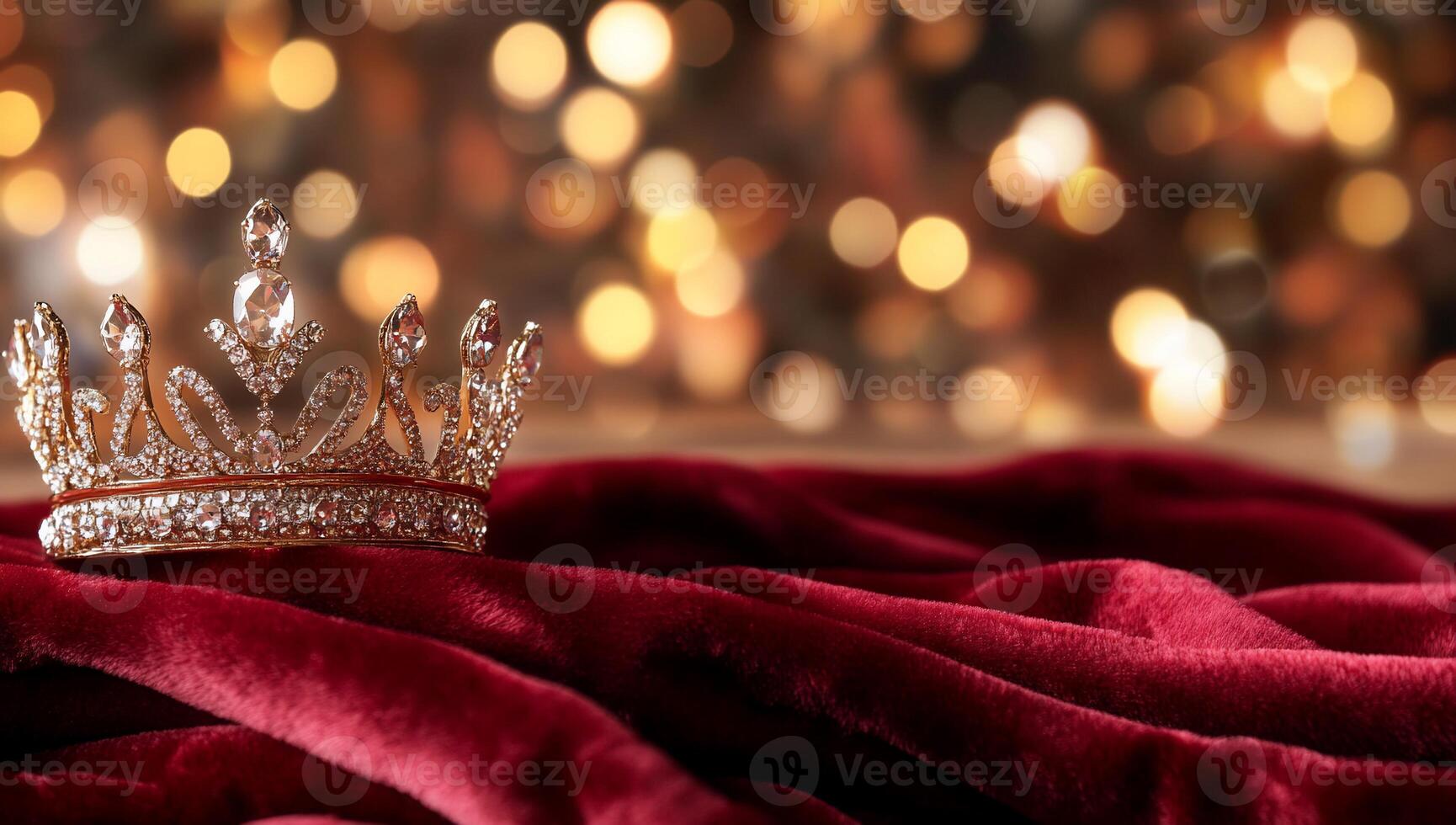 A sparkling crown rests on luxurious fabric, evoking elegance and royalty. photo