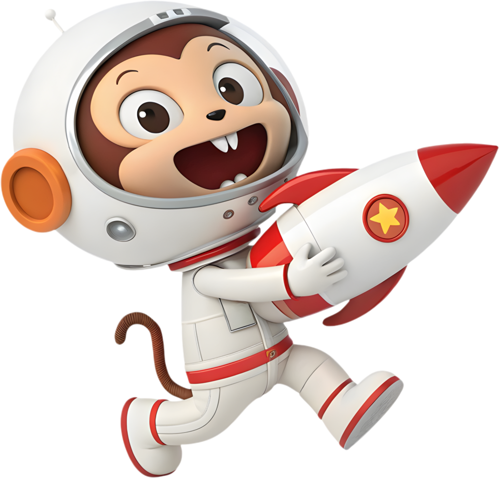 Sci-Fi Cartoon Monkey Exploring the Universe. . png