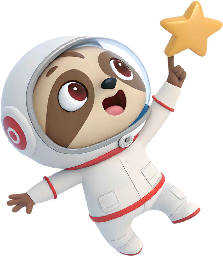 Animated Space Sloth Hovering in Weightlessness. . png