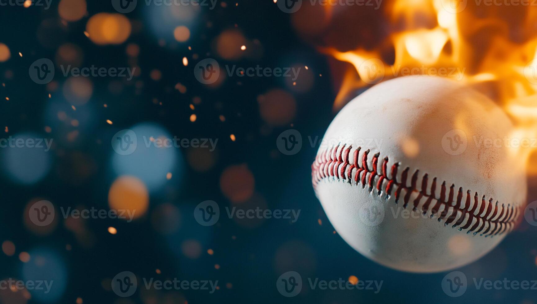 A baseball is on fire with a bright light photo
