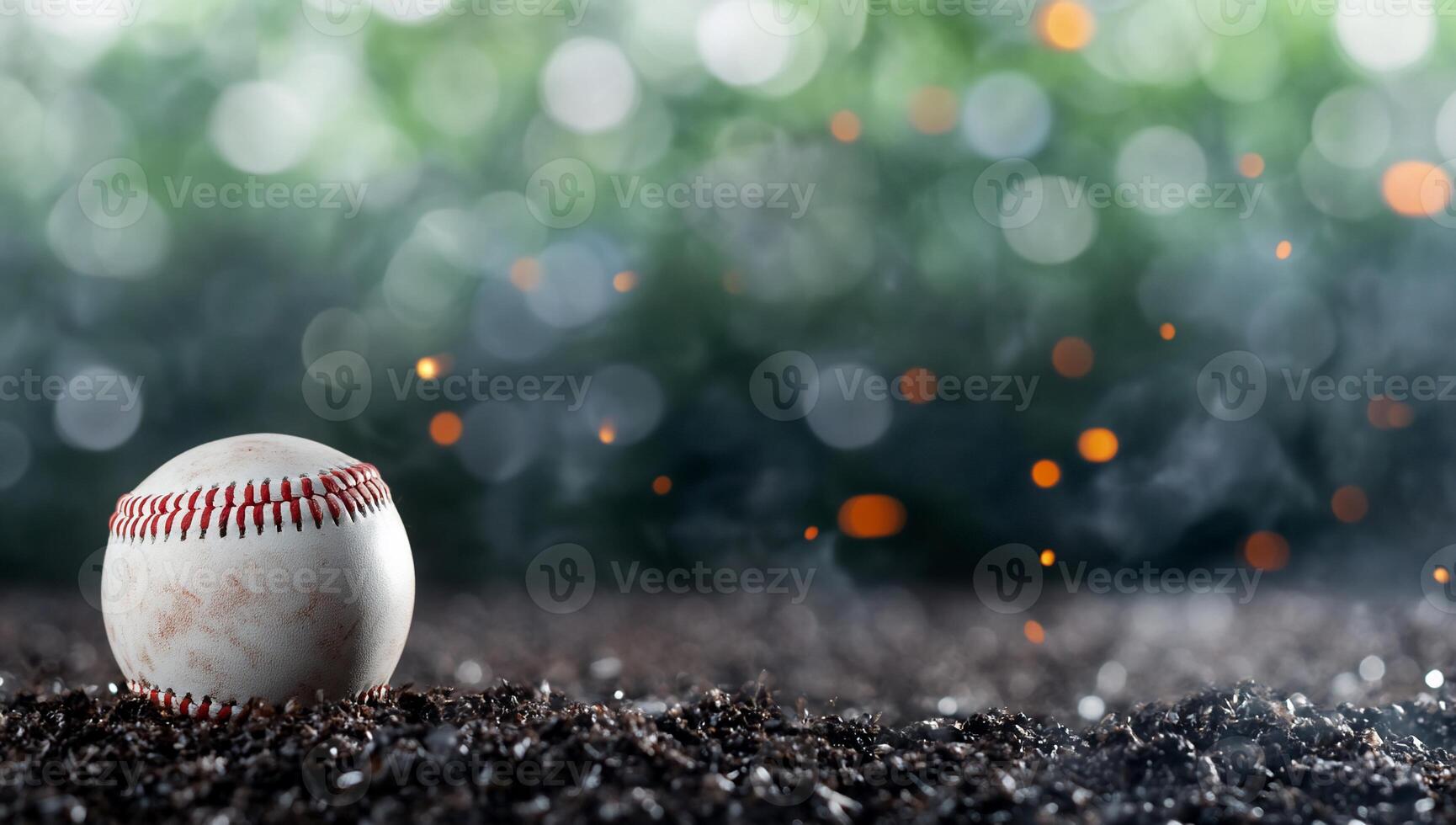 Baseball on dirt field with bokeh background photo
