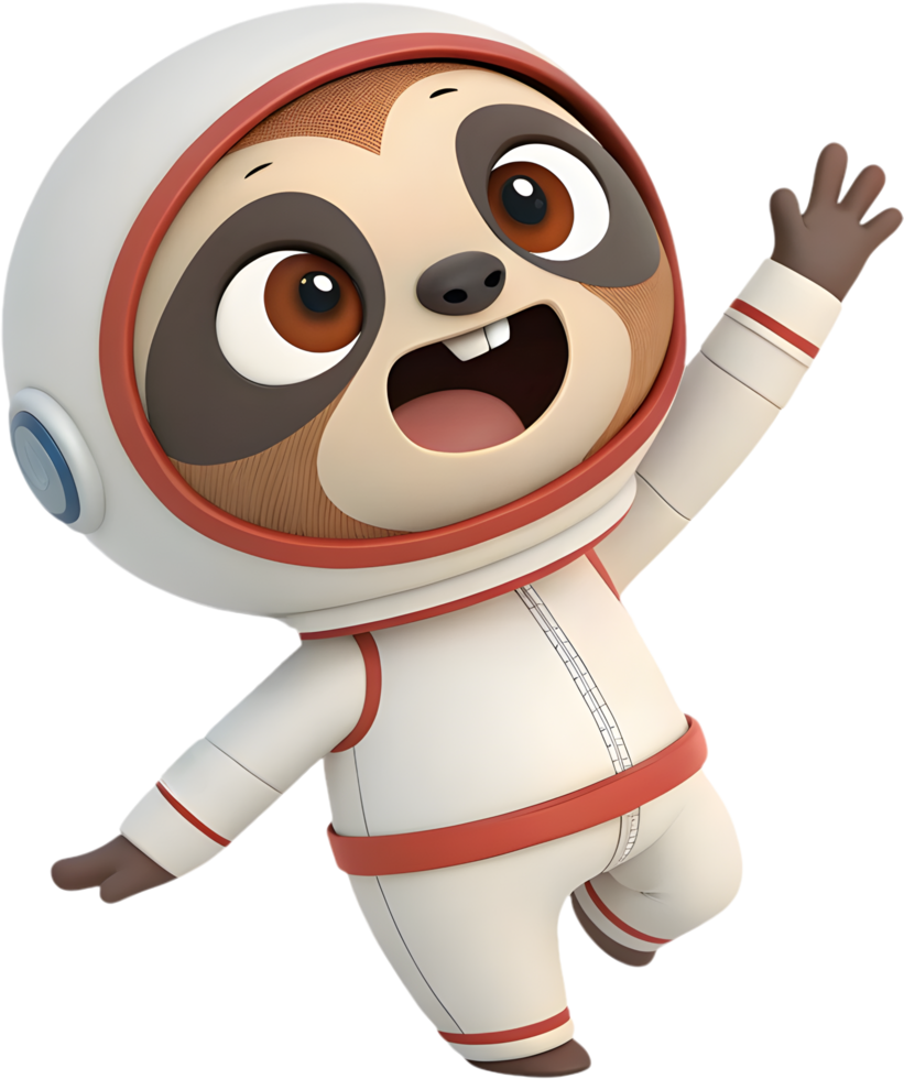 Funny Cartoon Sloth as Astronaut in Space. . png