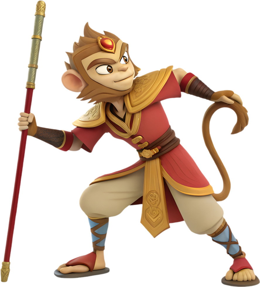 Famous Mythical Monkey King Character with Strong Pose. . png